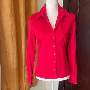 Red button up tailored blouse
